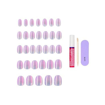 KISS Glam 'One n Only' Press On Nails - Short Round Pink, 32 Nails with Glue, File & Stick