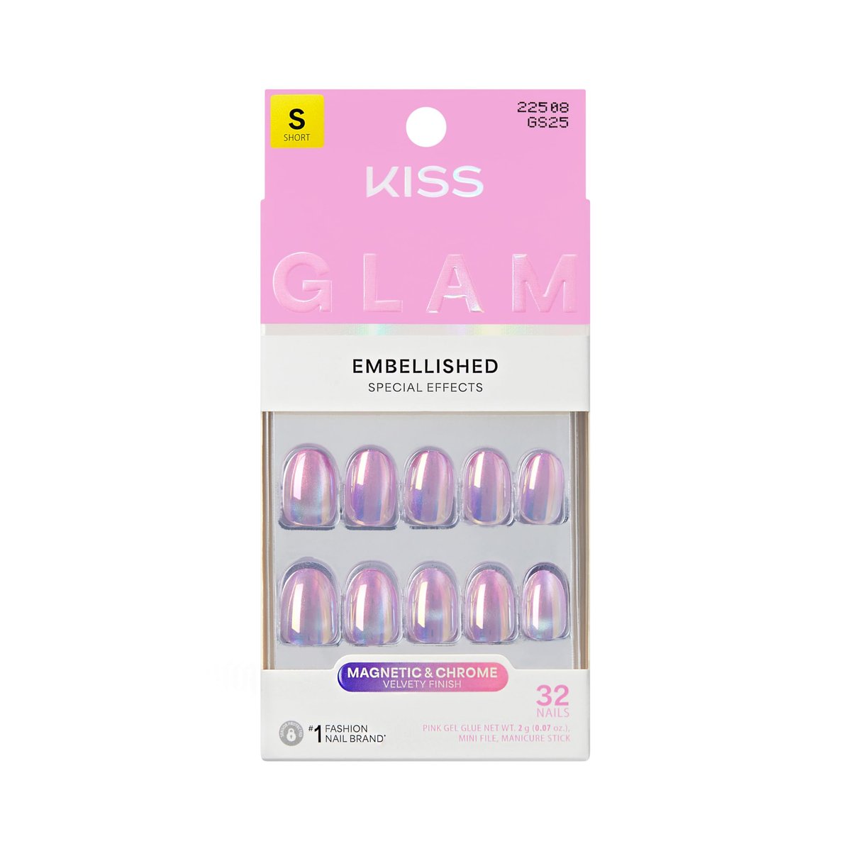 KISS Glam 'One n Only' Press On Nails - Short Round Pink, 32 Nails with Glue, File & Stick - görsel 2