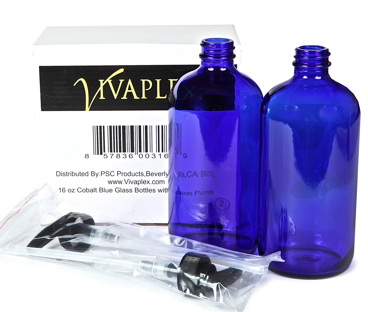 Vivaplex 16 oz Cobalt Blue Glass Bottles with Black Lotion Pumps (Pack of 2) - görsel 5