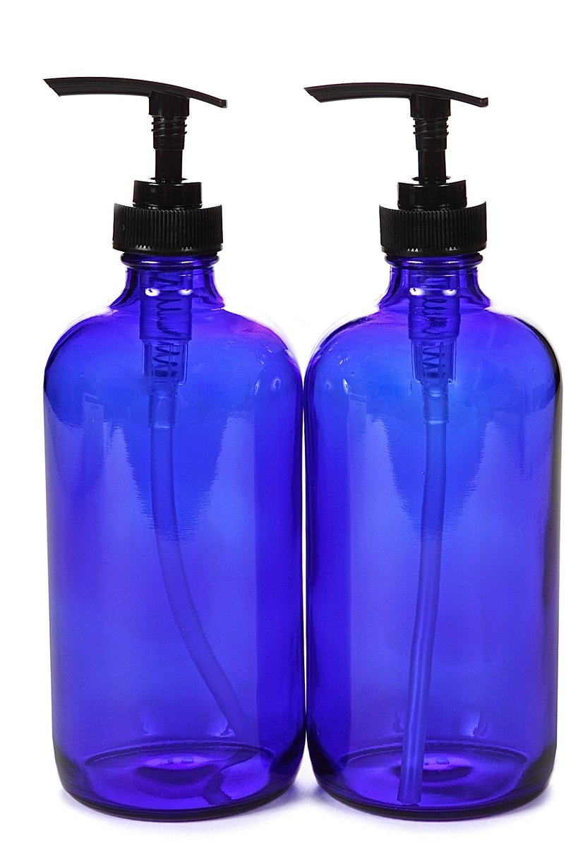 Vivaplex 16 oz Cobalt Blue Glass Bottles with Black Lotion Pumps (Pack of 2) - görsel 1