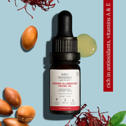 Juicy Chemistry Organic & 100% Natural Facial Oil with Saffron & Red Raspberry – Moisturizing Skin Repair, 10ml