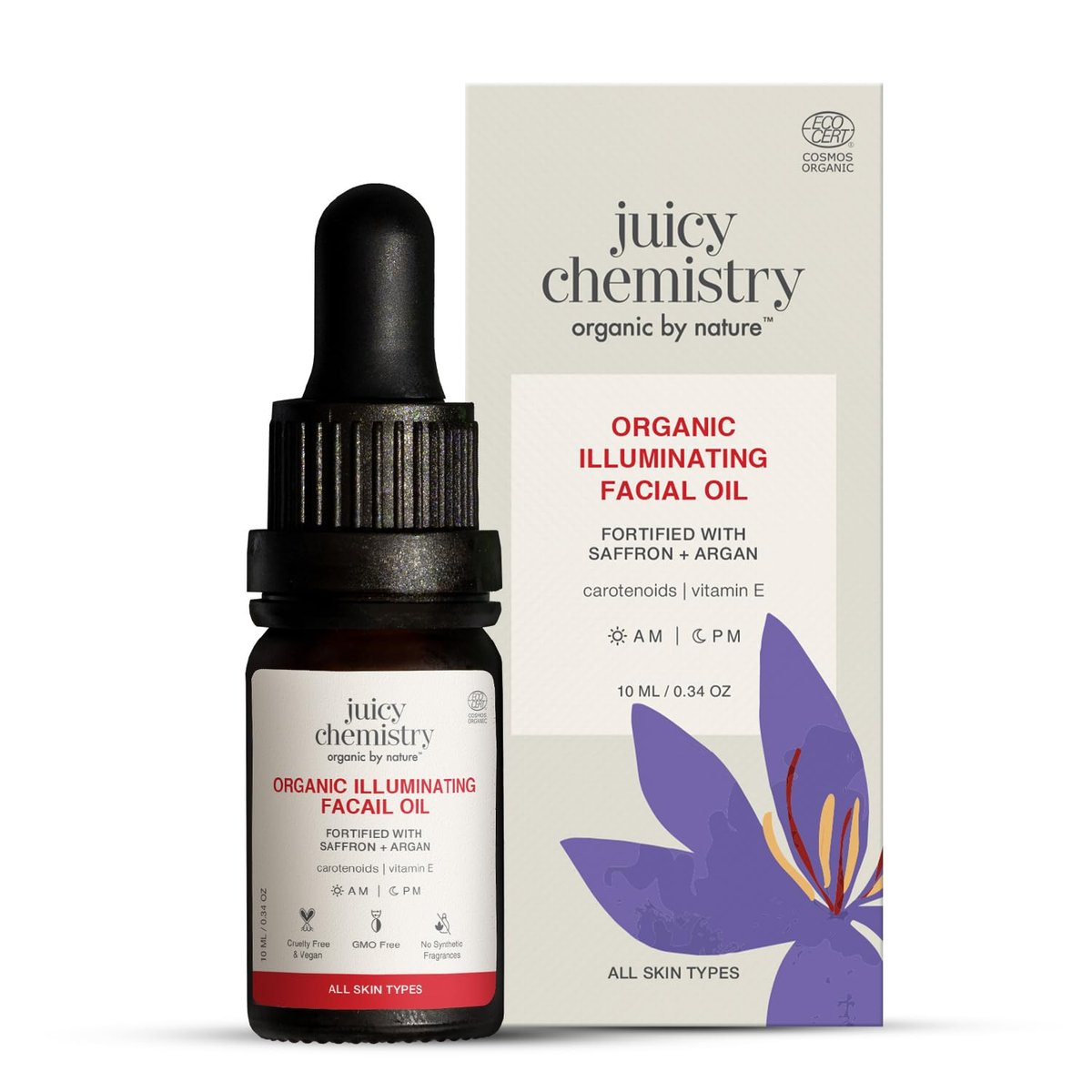 Juicy Chemistry Organic & 100% Natural Facial Oil with Saffron & Red Raspberry – Moisturizing Skin Repair, 10ml - görsel 1