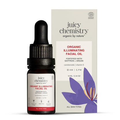 Juicy Chemistry Organic & 100% Natural Facial Oil with Saffron & Red Raspberry – Moisturizing Skin Repair, 10ml