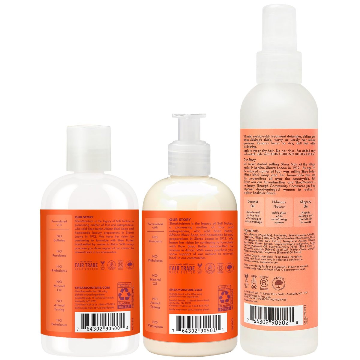 SheaMoisture Kids Mango & Carrot Shampoo and Conditioner Set with Orange Blossom Extract + Coconut & Hibiscus Extra-Moisturizing Detangler Spray, Anti-Frizz Hair Products for Kids Avelisse