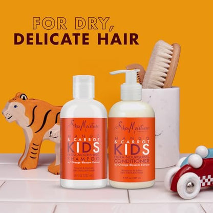 SheaMoisture Kids Mango & Carrot Shampoo and Conditioner Set with Orange Blossom Extract + Coconut & Hibiscus Extra-Moisturizing Detangler Spray, Anti-Frizz Hair Products for Kids Avelisse