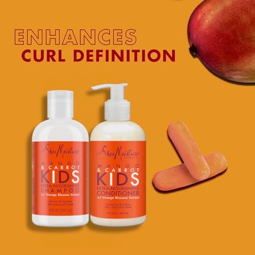 SheaMoisture Kids Mango & Carrot Shampoo and Conditioner Set with Orange Blossom Extract + Coconut & Hibiscus Extra-Moisturizing Detangler Spray, Anti-Frizz Hair Products for Kids Avelisse