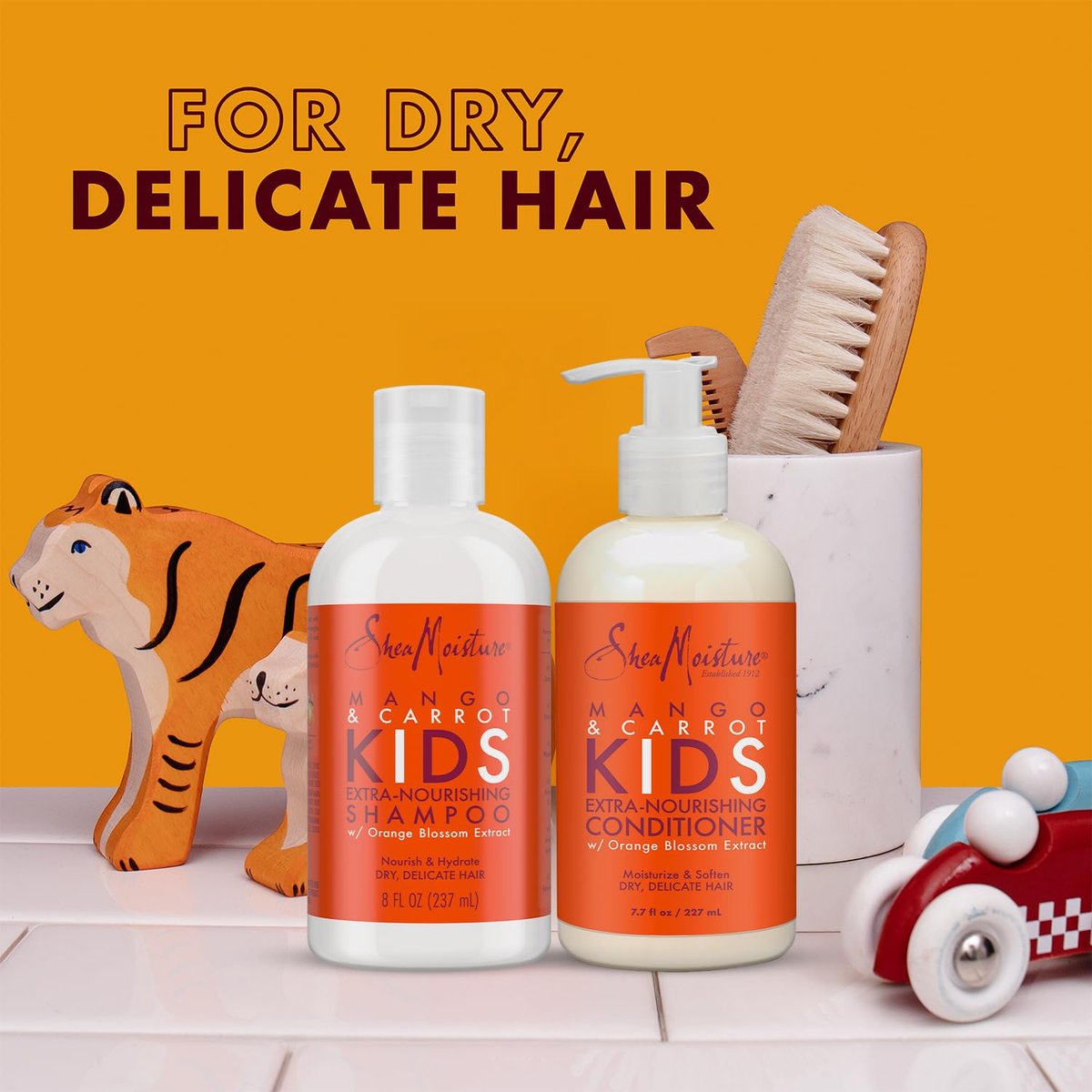 SheaMoisture Kids Mango & Carrot Shampoo and Conditioner Set with Orange Blossom Extract + Coconut & Hibiscus Extra-Moisturizing Detangler Spray, Anti-Frizz Hair Products for Kids Avelisse