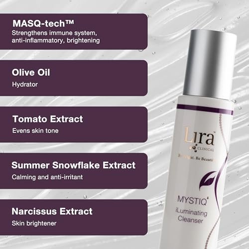 Lira Clinical MYSTIQ iLuminating Cleanser - Moisturizing Face Wash with Vitamin C, Orange Plant Stem Cells, and Plant Extracts - Gentle Facial Cleanser Supports Skin Barrier and Hydration - 6 Oz Avelisse