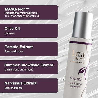 Lira Clinical MYSTIQ iLuminating Cleanser - Moisturizing Face Wash with Vitamin C, Orange Plant Stem Cells, and Plant Extracts - Gentle Facial Cleanser Supports Skin Barrier and Hydration - 6 Oz Avelisse