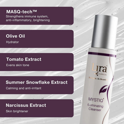 Lira Clinical MYSTIQ iLuminating Cleanser - Moisturizing Face Wash with Vitamin C, Orange Plant Stem Cells, and Plant Extracts - Gentle Facial Cleanser Supports Skin Barrier and Hydration - 6 Oz Avelisse
