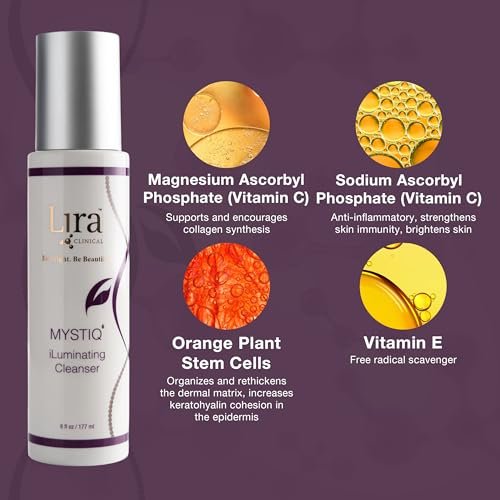 Lira Clinical MYSTIQ iLuminating Cleanser - Moisturizing Face Wash with Vitamin C, Orange Plant Stem Cells, and Plant Extracts - Gentle Facial Cleanser Supports Skin Barrier and Hydration - 6 Oz Avelisse