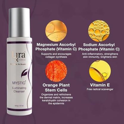 Lira Clinical MYSTIQ iLuminating Cleanser - Moisturizing Face Wash with Vitamin C, Orange Plant Stem Cells, and Plant Extracts - Gentle Facial Cleanser Supports Skin Barrier and Hydration - 6 Oz Avelisse