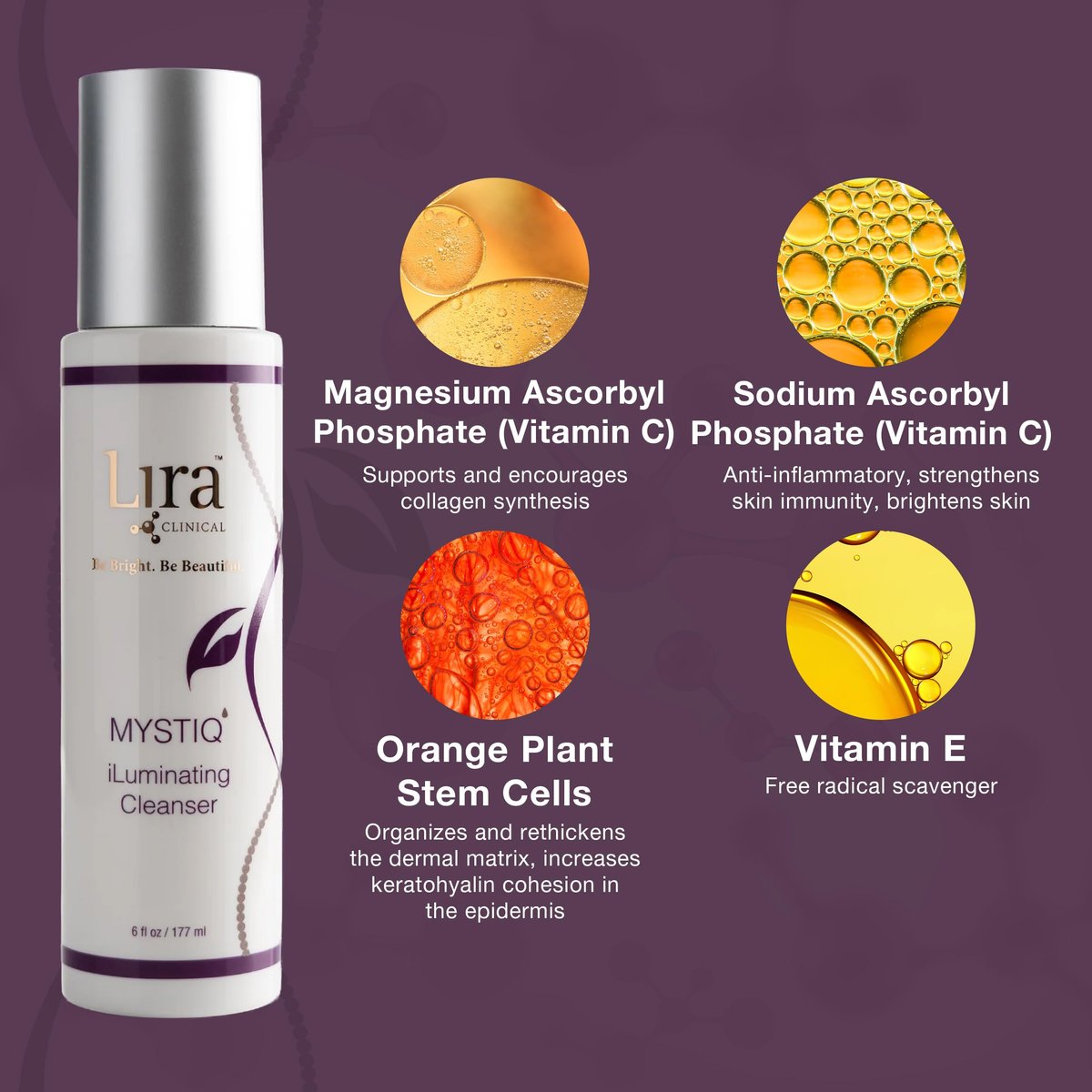 Lira Clinical MYSTIQ iLuminating Cleanser - Moisturizing Face Wash with Vitamin C, Orange Plant Stem Cells, and Plant Extracts - Gentle Facial Cleanser Supports Skin Barrier and Hydration - 6 Oz Avelisse