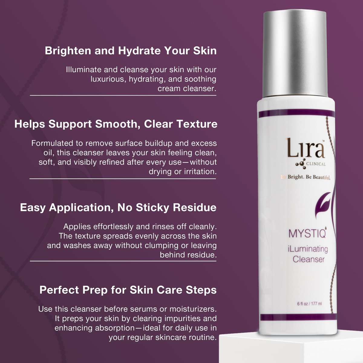 Lira Clinical MYSTIQ iLuminating Cleanser - Moisturizing Face Wash with Vitamin C, Orange Plant Stem Cells, and Plant Extracts - Gentle Facial Cleanser Supports Skin Barrier and Hydration - 6 Oz Avelisse