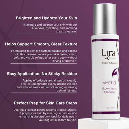Lira Clinical MYSTIQ iLuminating Cleanser - Moisturizing Face Wash with Vitamin C, Orange Plant Stem Cells, and Plant Extracts - Gentle Facial Cleanser Supports Skin Barrier and Hydration - 6 Oz Avelisse