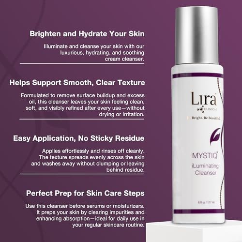 Lira Clinical MYSTIQ iLuminating Cleanser - Moisturizing Face Wash with Vitamin C, Orange Plant Stem Cells, and Plant Extracts - Gentle Facial Cleanser Supports Skin Barrier and Hydration - 6 Oz Avelisse