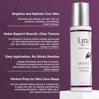 Lira Clinical MYSTIQ iLuminating Cleanser - Moisturizing Face Wash with Vitamin C, Orange Plant Stem Cells, and Plant Extracts - Gentle Facial Cleanser Supports Skin Barrier and Hydration - 6 Oz Avelisse