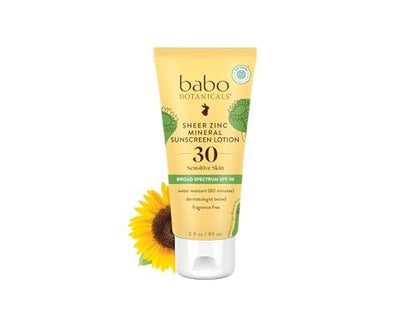 Babo Botanicals Sheer Zinc Mineral Sunscreen Lotion SPF 30 – Natural Zinc Oxide, Shea Butter, Face & Body, Water Resistant, Fragrance-Free, EWG Verified, Vegan, 3 Fl Oz Avelisse