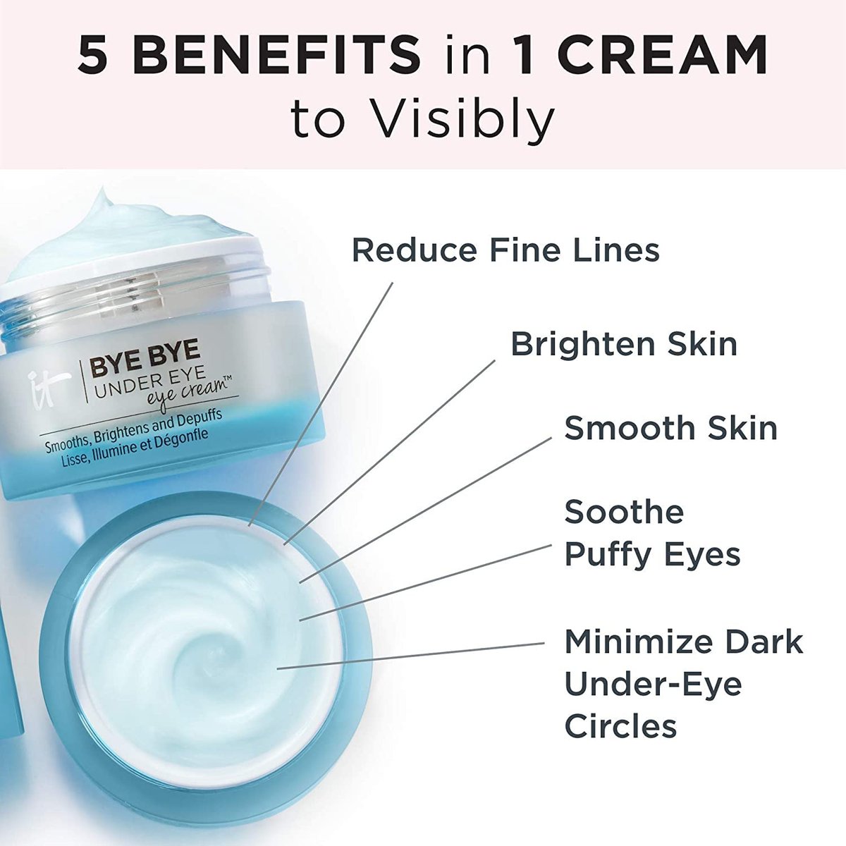 IT Cosmetics Bye Bye Under Eye Eye Cream – Hydrating Anti-Aging Eye Cream with Hyaluronic Acid for Dark Circles & Fine Lines, 0.5 Fl Oz Avelisse