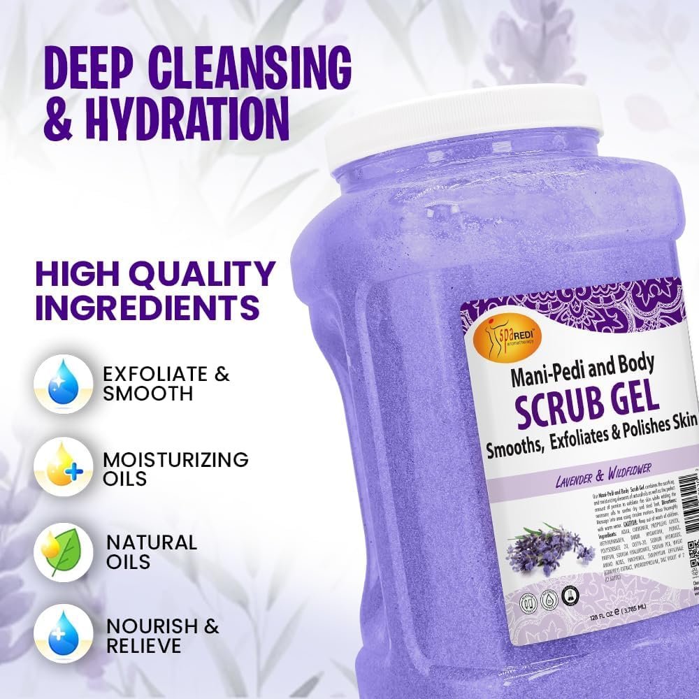 SPA REDI Exfoliating Body & Skincare Treatment – Multi-Purpose Professional & At-Home Skin Refinement | Exfoliate. Hydrate. Transform for Holistic Transformation | Lavender & Wildflower 128 Oz Avelisse