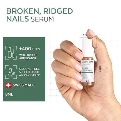 PODERM 100% Natural Nail Repair – Revitalizes Damaged & Split Nails with Hydrating & Exfoliating Formula – Swiss Made Nail Strengthener (0.27 Fl Oz)