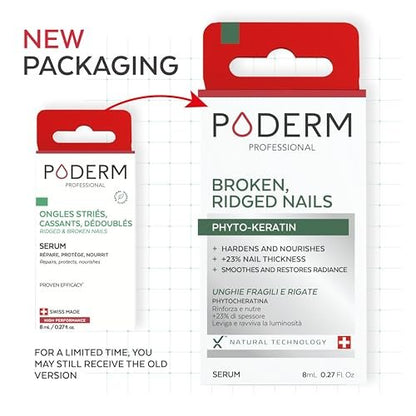 PODERM 100% Natural Nail Repair – Revitalizes Damaged & Split Nails with Hydrating & Exfoliating Formula – Swiss Made Nail Strengthener (0.27 Fl Oz)