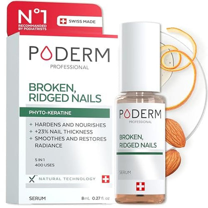 PODERM 100% Natural Nail Repair – Revitalizes Damaged & Split Nails with Hydrating & Exfoliating Formula – Swiss Made Nail Strengthener (0.27 Fl Oz)