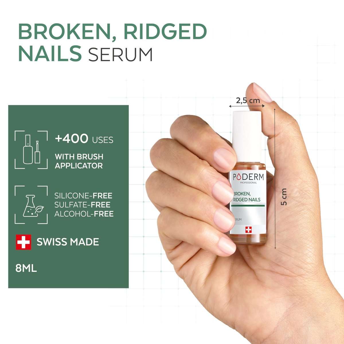 PODERM 100% Natural Nail Repair – Revitalizes Damaged & Split Nails with Hydrating & Exfoliating Formula – Swiss Made Nail Strengthener (0.27 Fl Oz) - görsel 9