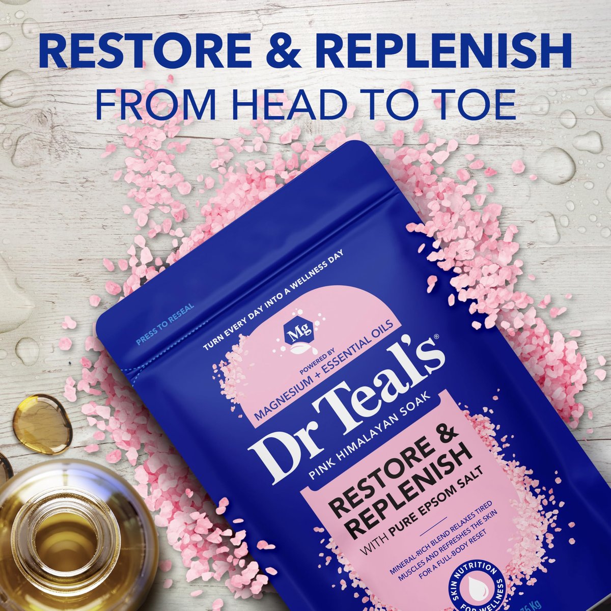 Dr Teal's Epsom Salt Magnesium Soak, Restore & Replenish with Pink Himalayan Salt, 3 lbs - görsel 7