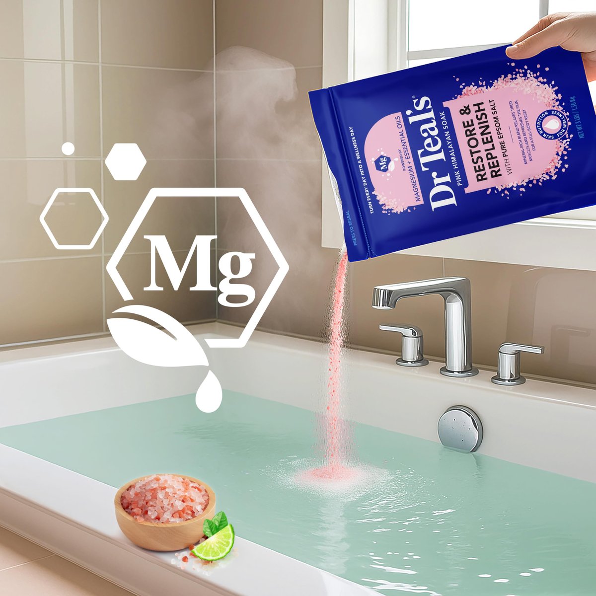 Dr Teal's Epsom Salt Magnesium Soak, Restore & Replenish with Pink Himalayan Salt, 3 lbs - görsel 9