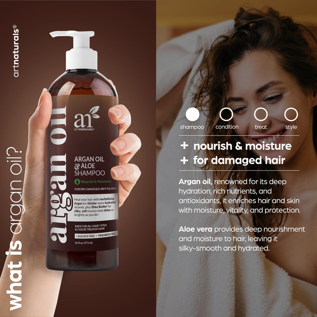 Artnaturals Moroccan Argan Oil Shampoo – Sulfate Free Moisturizing & Volumizing Shampoo for All Hair Types, 16 Fl Oz Avelisse