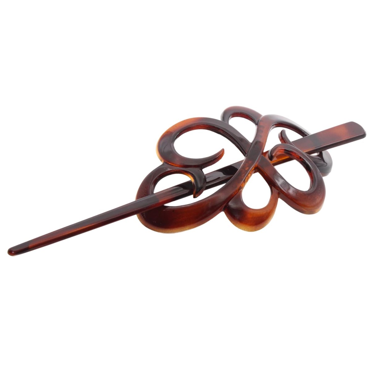Parcelona French Wide Flower Tortoise Shell Brown Bun or Ponytail Bun Holder Hair Slider Pin Thru Clip with Stick - Cellulose Acetate - görsel 1