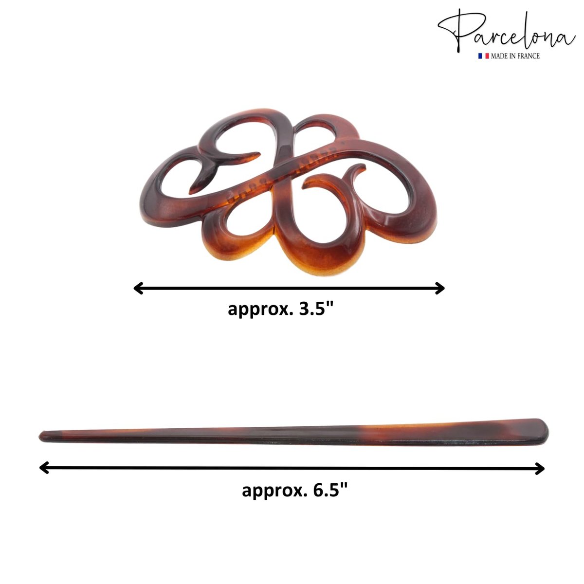 Parcelona French Wide Flower Tortoise Shell Brown Bun or Ponytail Bun Holder Hair Slider Pin Thru Clip with Stick - Cellulose Acetate - görsel 13