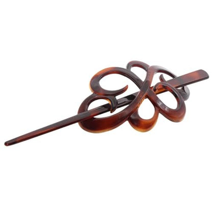 Parcelona French Wide Flower Tortoise Shell Brown Bun or Ponytail Bun Holder Hair Slider Pin Thru Clip with Stick - Cellulose Acetate