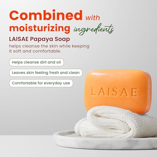 LAISAE Papaya Exfoliating Soap – Hydrating Face Moisturizer with Niacinamide, Shea Butter & Aloe Vera – Even Skin Tone Body Cleansing Bar for Sensitive Skin – Vegan, 3.52 oz (2 Bars) Avelisse