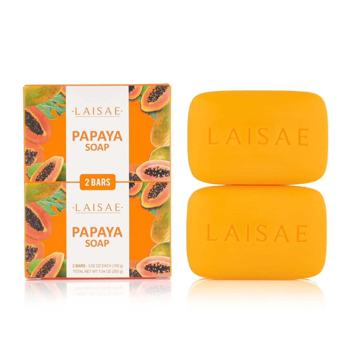 LAISAE Papaya Exfoliating Soap – Hydrating Face Moisturizer with Niacinamide, Shea Butter & Aloe Vera – Even Skin Tone Body Cleansing Bar for Sensitive Skin – Vegan, 3.52 oz (2 Bars) Avelisse