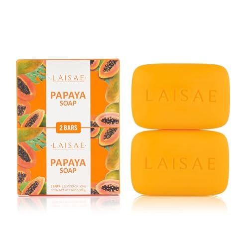 LAISAE Papaya Exfoliating Soap – Hydrating Face Moisturizer with Niacinamide, Shea Butter & Aloe Vera – Even Skin Tone Body Cleansing Bar for Sensitive Skin – Vegan, 3.52 oz (2 Bars) Avelisse
