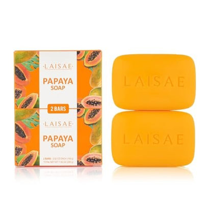LAISAE Papaya Exfoliating Soap – Hydrating Face Moisturizer with Niacinamide, Shea Butter & Aloe Vera – Even Skin Tone Body Cleansing Bar for Sensitive Skin – Vegan, 3.52 oz (2 Bars) Avelisse