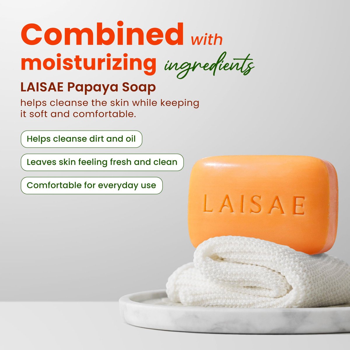 LAISAE Papaya Exfoliating Soap – Hydrating Face Moisturizer with Niacinamide, Shea Butter & Aloe Vera – Even Skin Tone Body Cleansing Bar for Sensitive Skin – Vegan, 3.52 oz (2 Bars) Avelisse