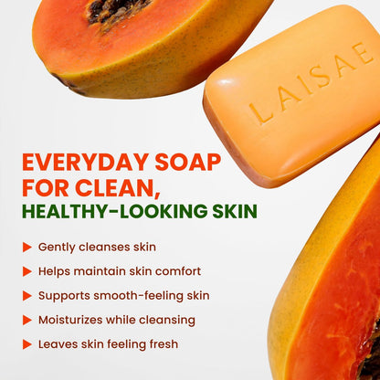 LAISAE Papaya Exfoliating Soap – Hydrating Face Moisturizer with Niacinamide, Shea Butter & Aloe Vera – Even Skin Tone Body Cleansing Bar for Sensitive Skin – Vegan, 3.52 oz (2 Bars) Avelisse