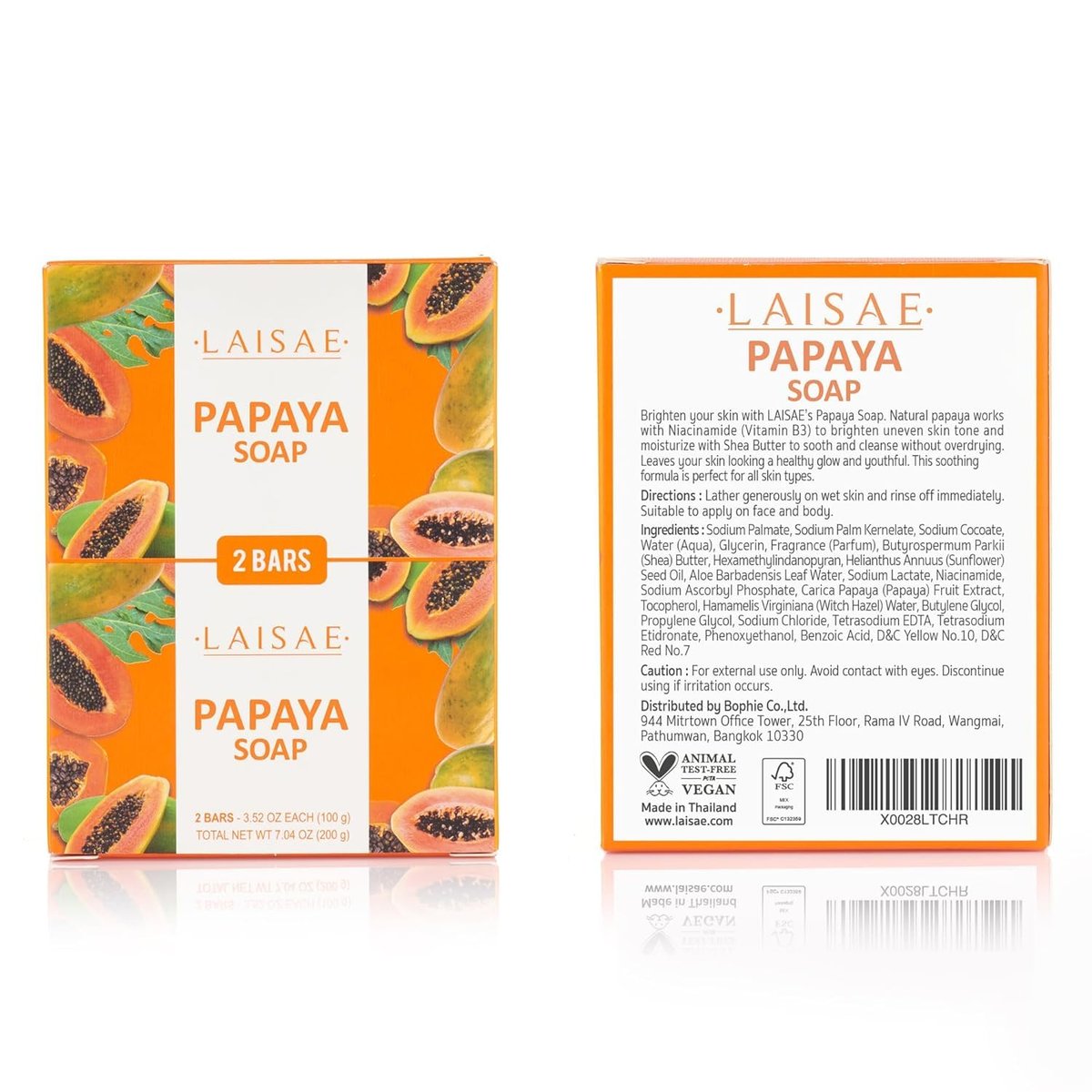 LAISAE Papaya Exfoliating Soap – Hydrating Face Moisturizer with Niacinamide, Shea Butter & Aloe Vera – Even Skin Tone Body Cleansing Bar for Sensitive Skin – Vegan, 3.52 oz (2 Bars) Avelisse