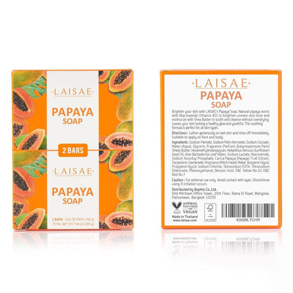 LAISAE Papaya Exfoliating Soap – Hydrating Face Moisturizer with Niacinamide, Shea Butter & Aloe Vera – Even Skin Tone Body Cleansing Bar for Sensitive Skin – Vegan, 3.52 oz (2 Bars) Avelisse