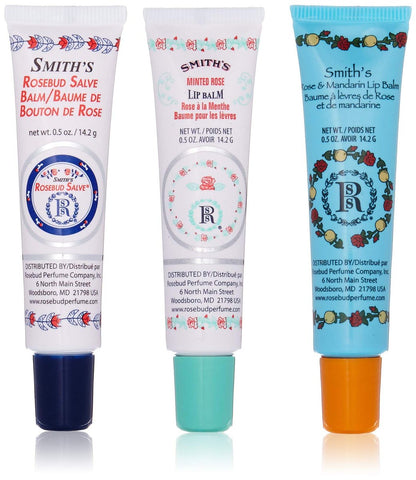 Rosebud Salve Trio Lip Balm Assortment - 3 Piece Set, 0.5 oz Each - Rose Scented Moisturizing Lip Care Avelisse