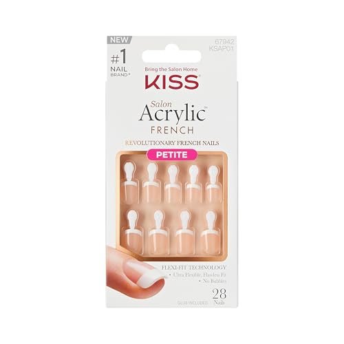 KISS Salon Acrylic Press On Nails - Crush Hour, White Petite Size Squoval Shape - 28 Nails with Glue, File & Stick - görsel 2