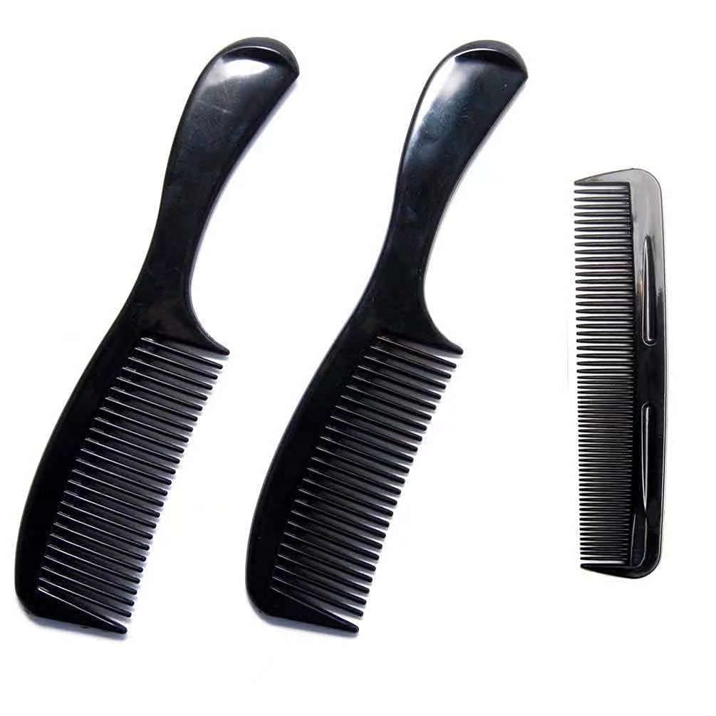 Soft 'N Style 8-Inch Round Handle Comb (2 Pack) with 5-Inch Favorict Pocket Comb - Black Plastic Hair Combs for Fine, Thick, and All Hair Types - görsel 1