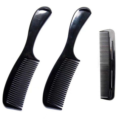 Soft 'N Style 8-Inch Round Handle Comb (2 Pack) with 5-Inch Favorict Pocket Comb - Black Plastic Hair Combs for Fine, Thick, and All Hair Types