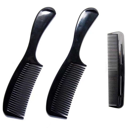 Soft 'N Style 8-Inch Round Handle Comb (2 Pack) with 5-Inch Favorict Pocket Comb - Black Plastic Hair Combs for Fine, Thick, and All Hair Types