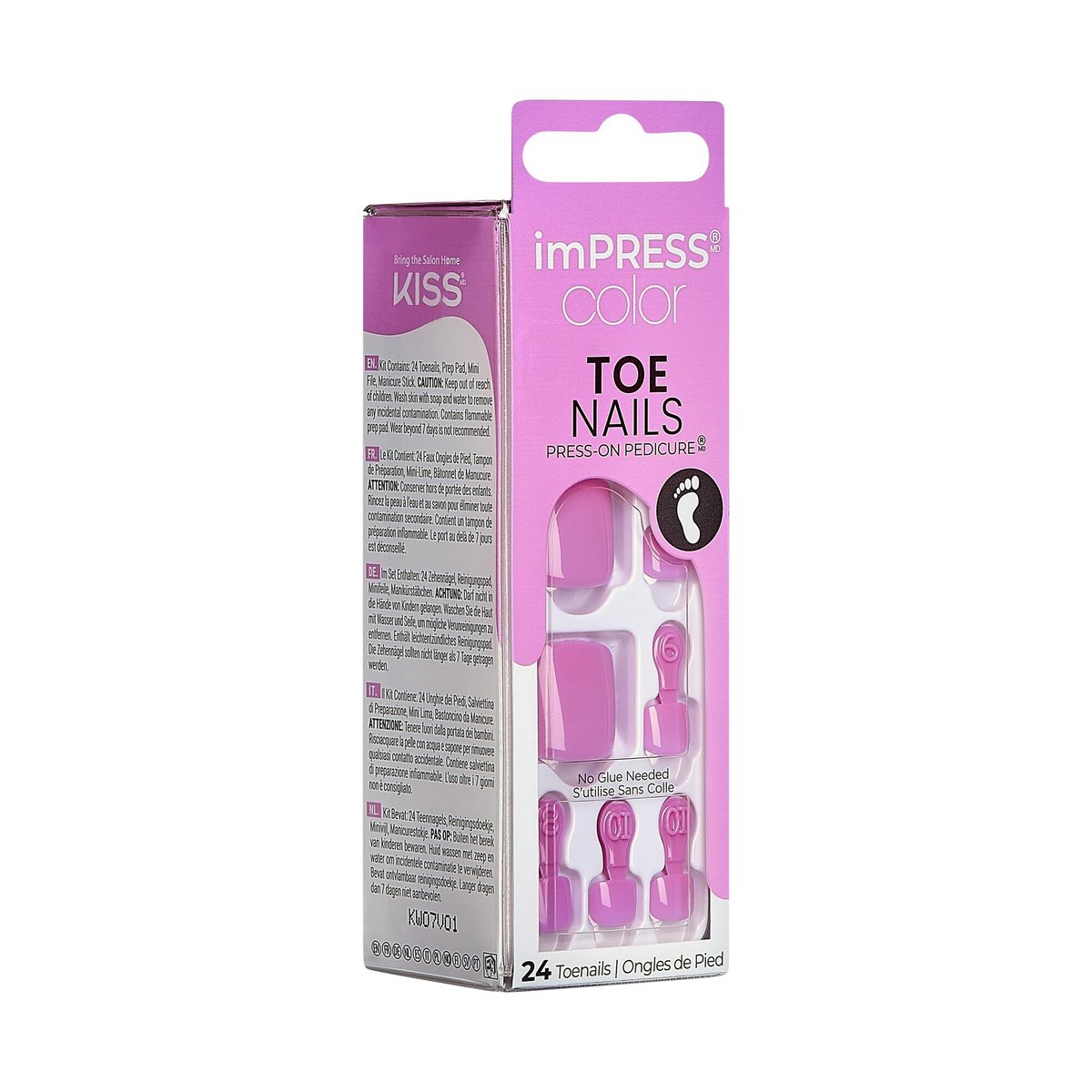 KISS imPRESS Color No Glue Pedi Press-On Toenails - Pink Squoval Shape, Large (24 Nails + Prep Pad + Manicure Stick + Mini File) - görsel 3