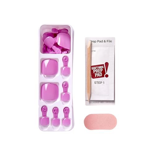 KISS imPRESS Color No Glue Pedi Press-On Toenails - Pink Squoval Shape, Large (24 Nails + Prep Pad + Manicure Stick + Mini File) - görsel 6