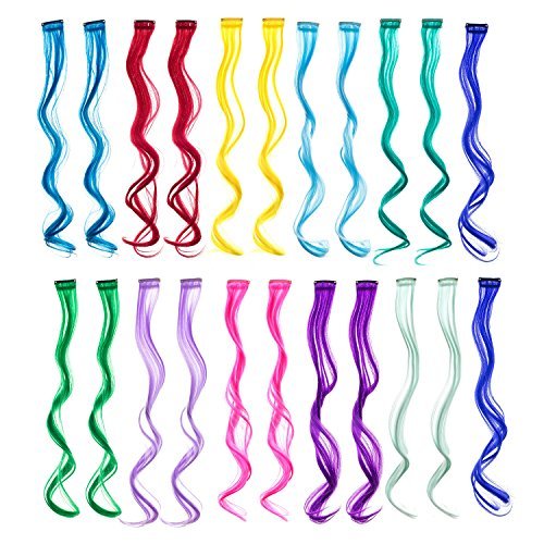 SWACC 22 Pcs Colored Party Highlights Clip-In Hair Extensions - Multi-Colors Synthetic Hairpieces (11 Colors, Curly Wavy) Avelisse